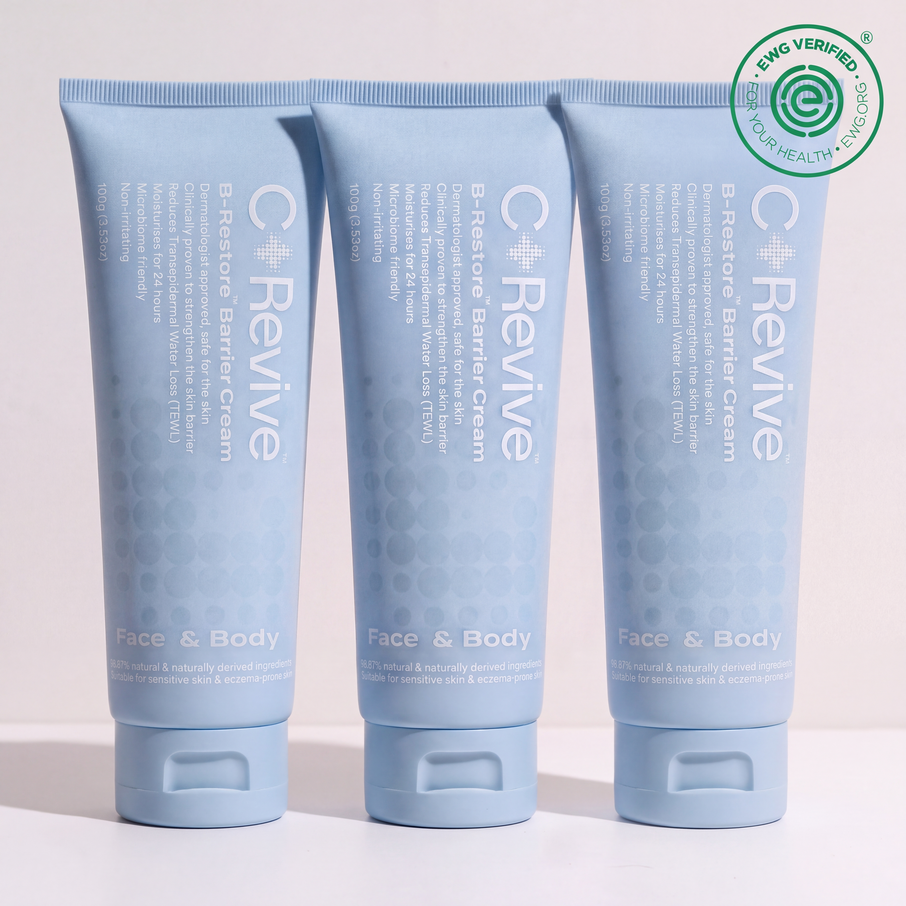 CelRiv Triple Value Pack, three B-Restore Barrier Cream tubes with EWG Verified badge
